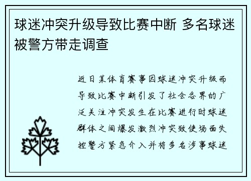 球迷冲突升级导致比赛中断 多名球迷被警方带走调查